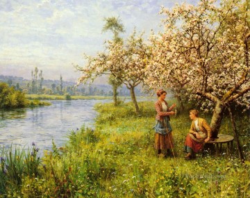 ルイ・アストン・ナイト Painting - 夏の日に釣りをした田舎の女性たち ルイ・アストン・ナイト